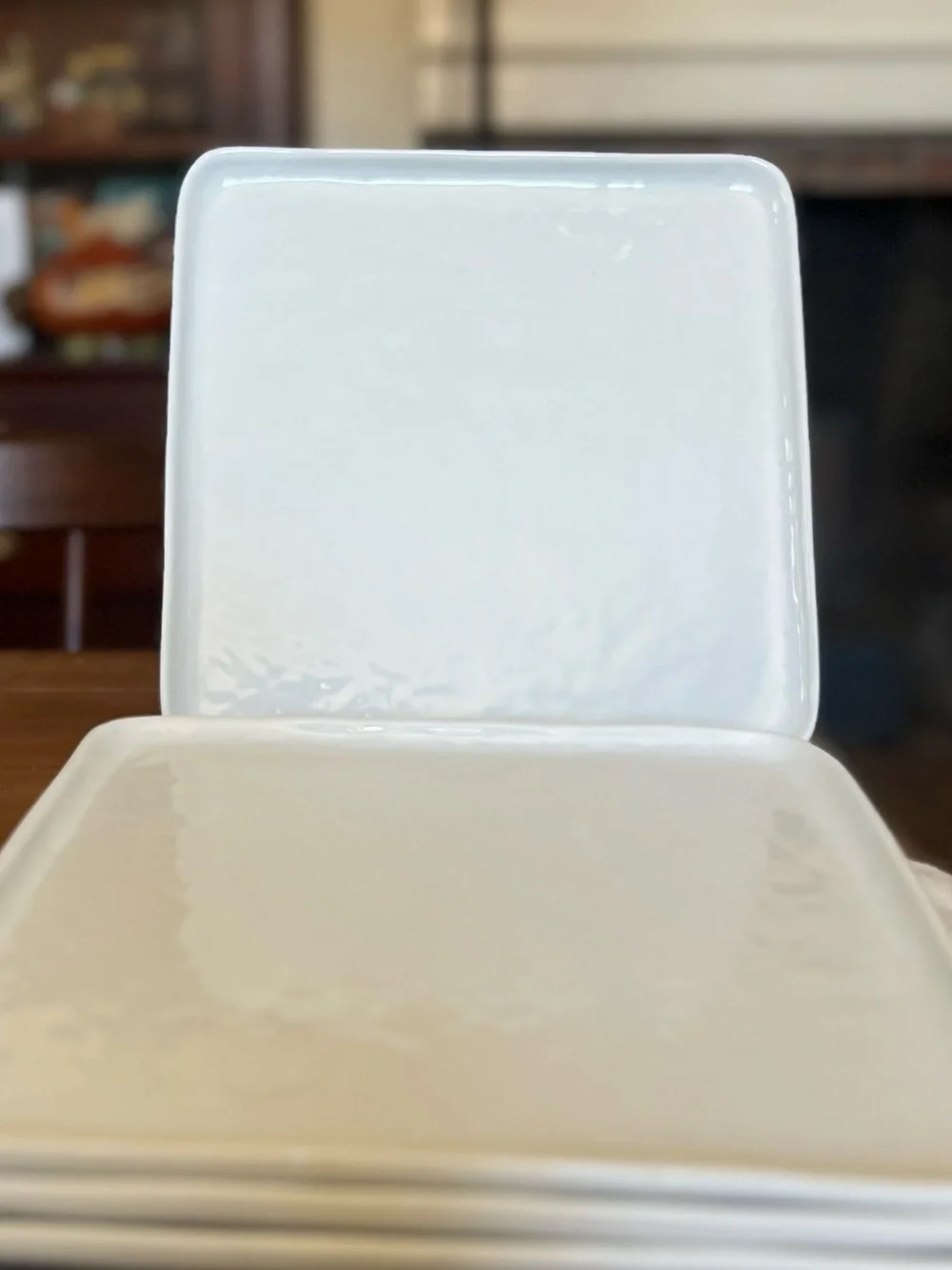 4 Crate & Barrel Dinner Plates Mercer White 10” Square Hammered Textured New